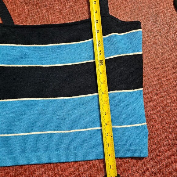 St. John Santana Knit Blue/Navy Striped Tank Top L Square Neck Designer Layering - Picture 6 of 6